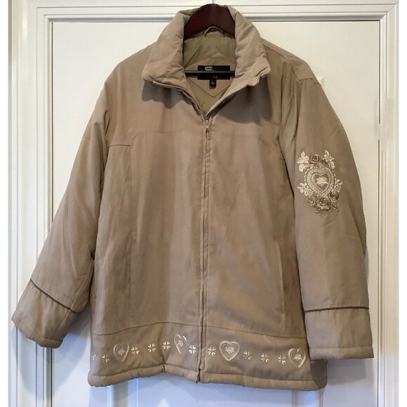 Vintage SM2 Tan Coat With Embroidery Sleeves And Bottom Lined Sz Large Y2K 90s - Picture 1 of 15